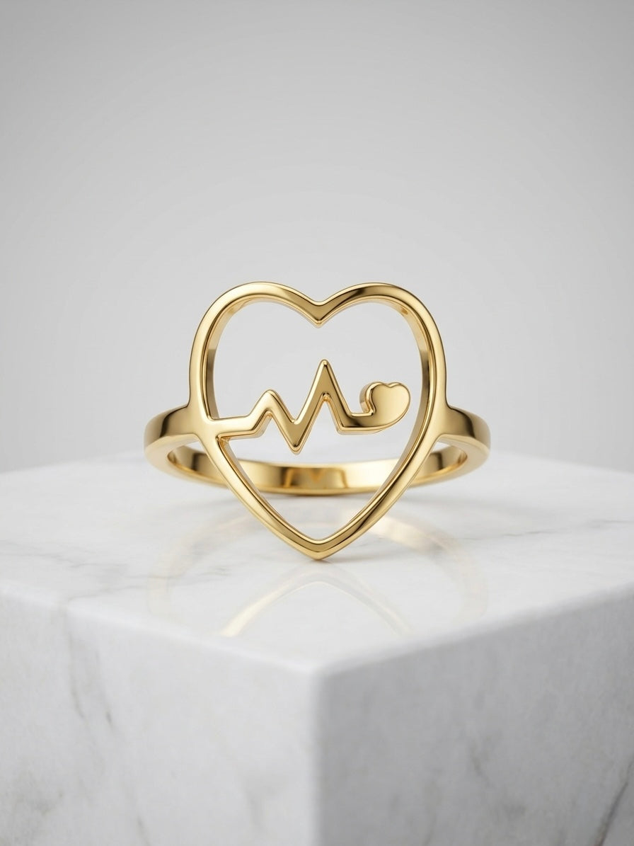 Elegant heartbeat heart gold ring