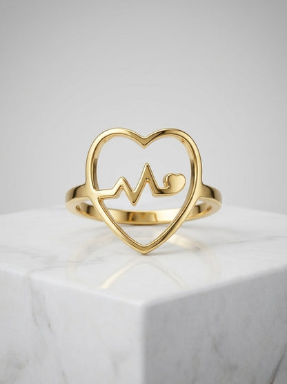 Elegant heartbeat heart gold ring