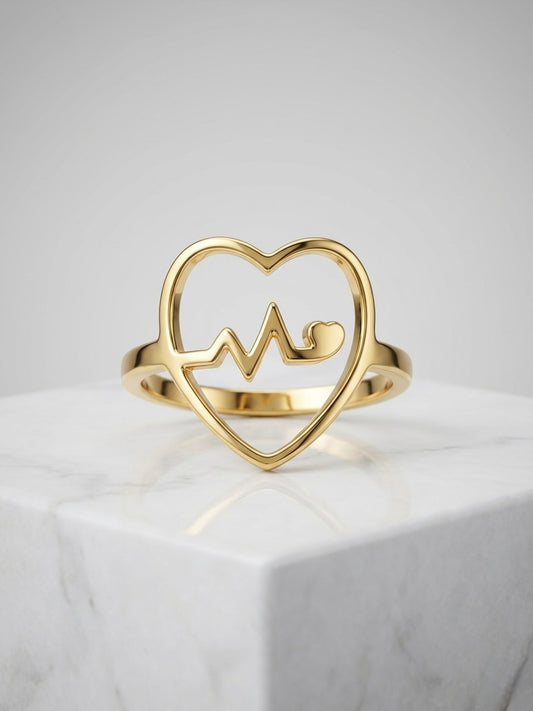 Elegant heartbeat heart gold ring