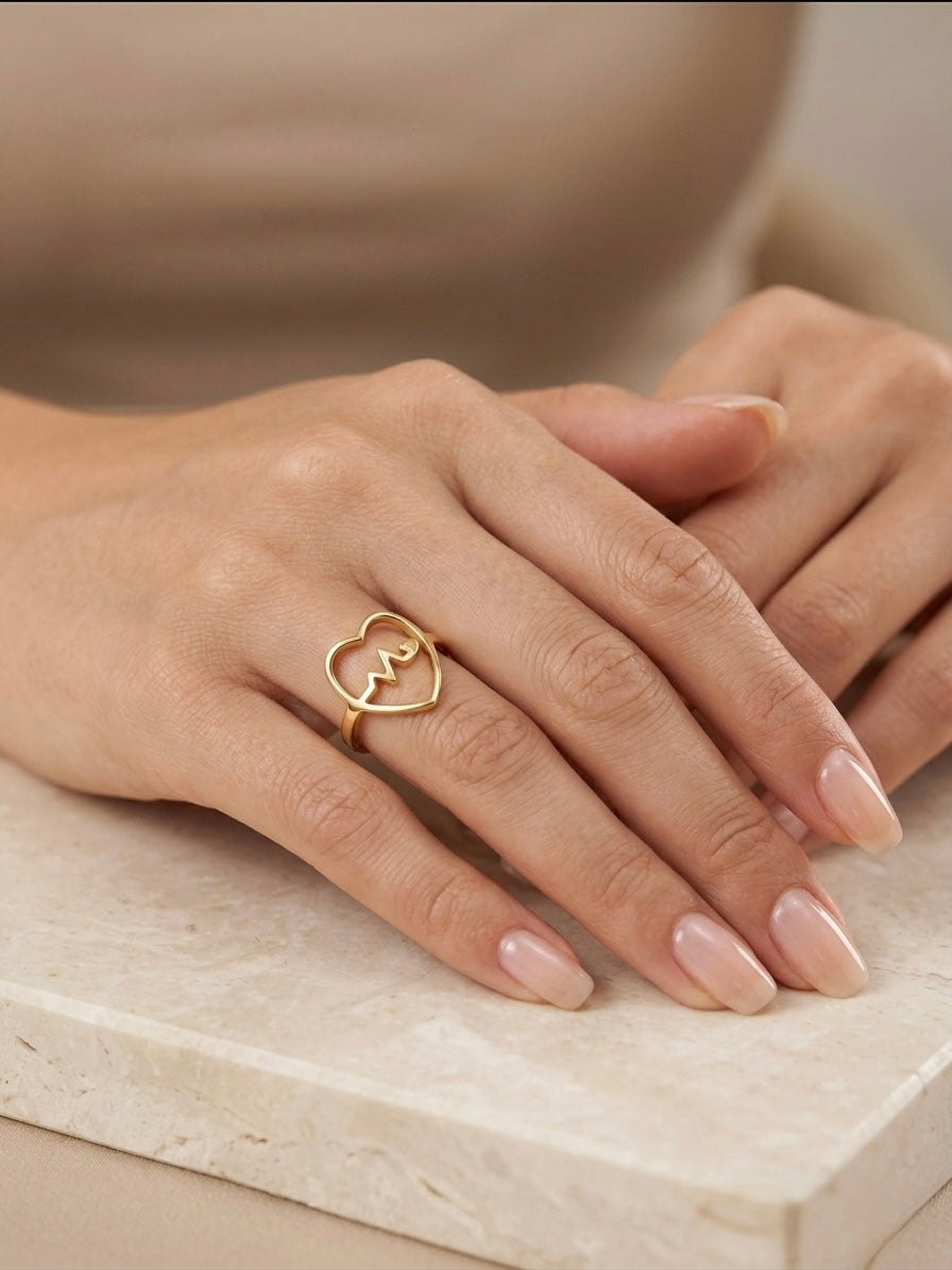 Elegant heartbeat heart gold ring
