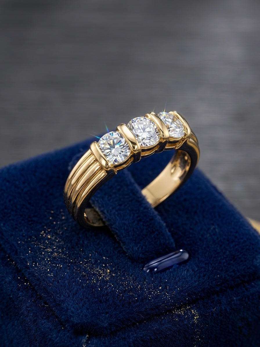 Elegant three diamond gold ring