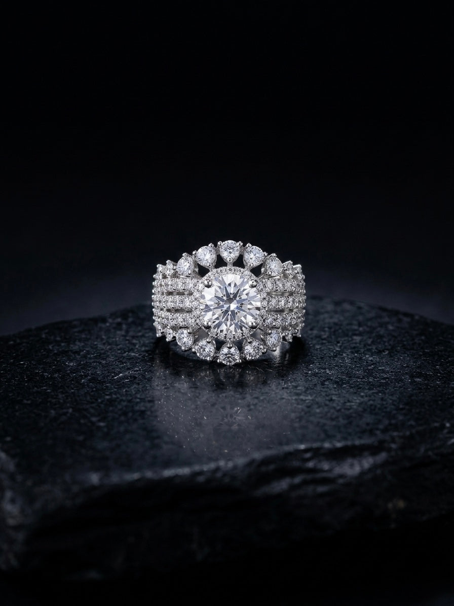 Elegant solitaire look diamond ring