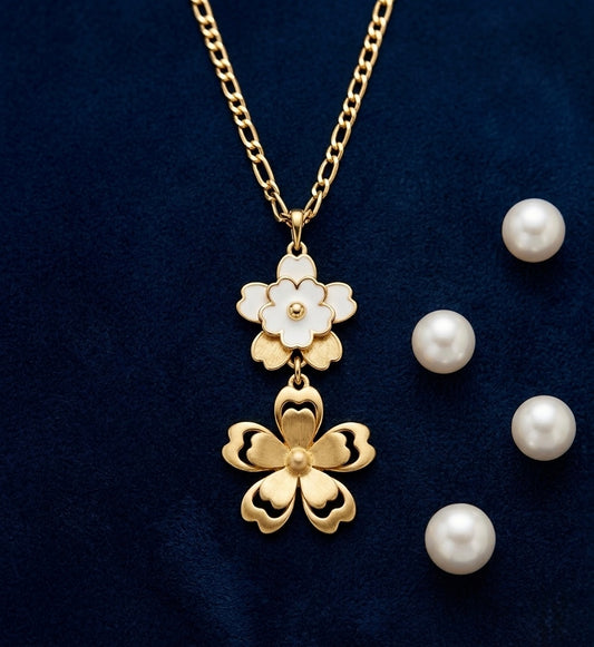 Gold double floral pendant necklace design