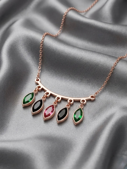 Rose gold marquise gemstone fringe necklace