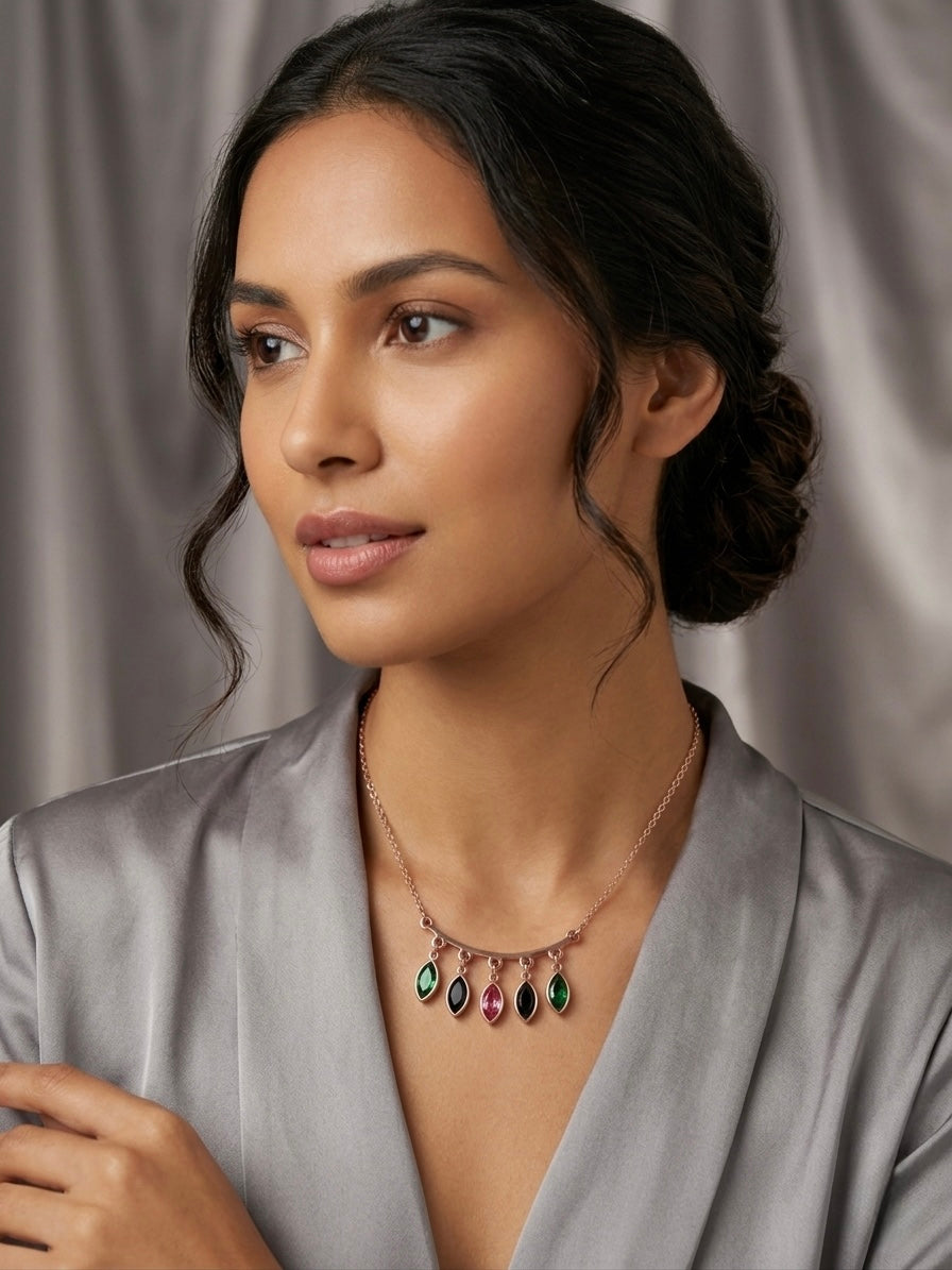 Rose gold marquise gemstone fringe necklace
