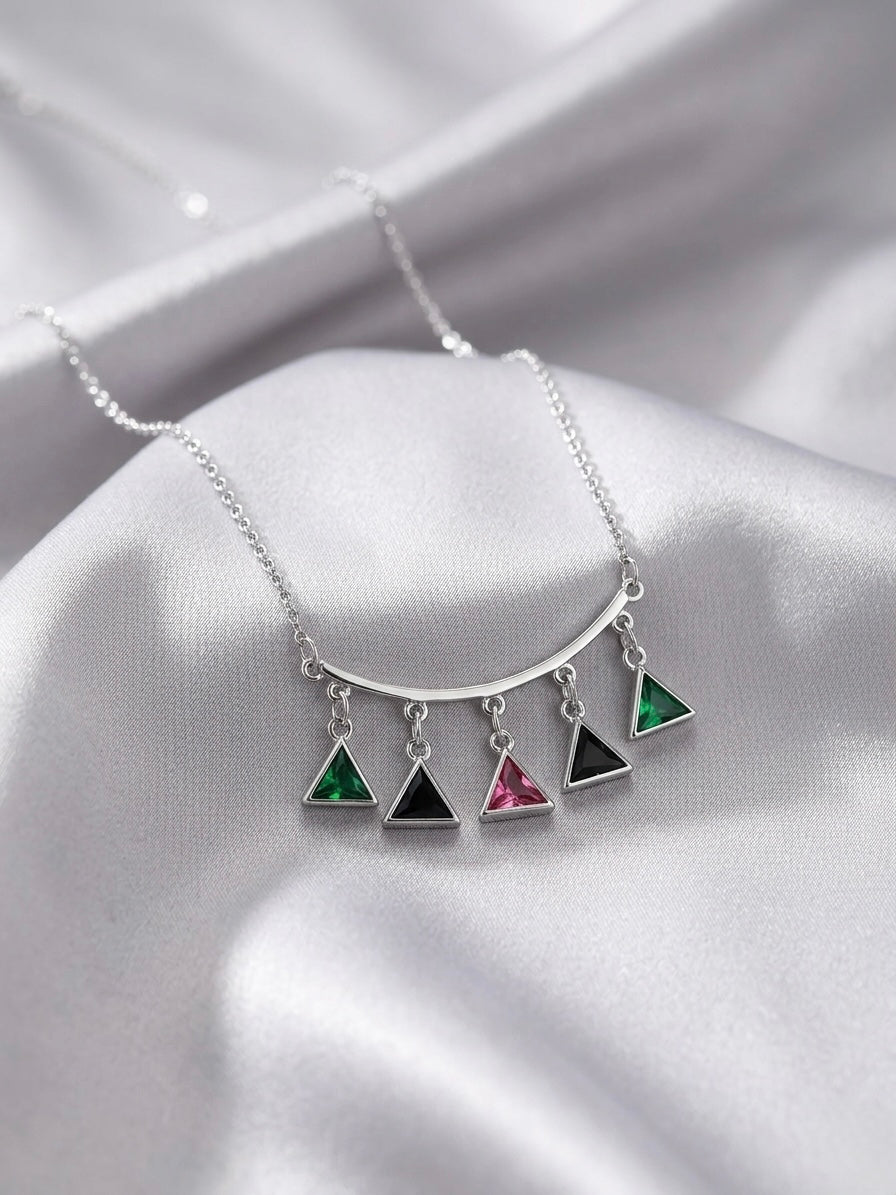 Silver marquise gemstone fringe necklace