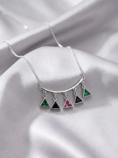 Silver marquise gemstone fringe necklace