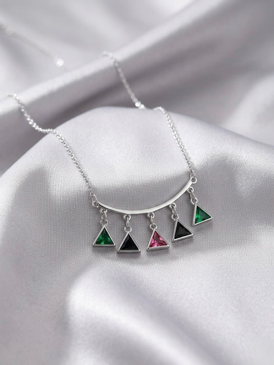 Silver marquise gemstone fringe necklace
