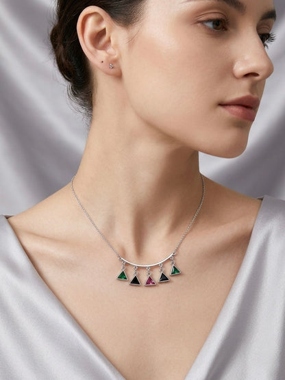 Silver marquise gemstone fringe necklace