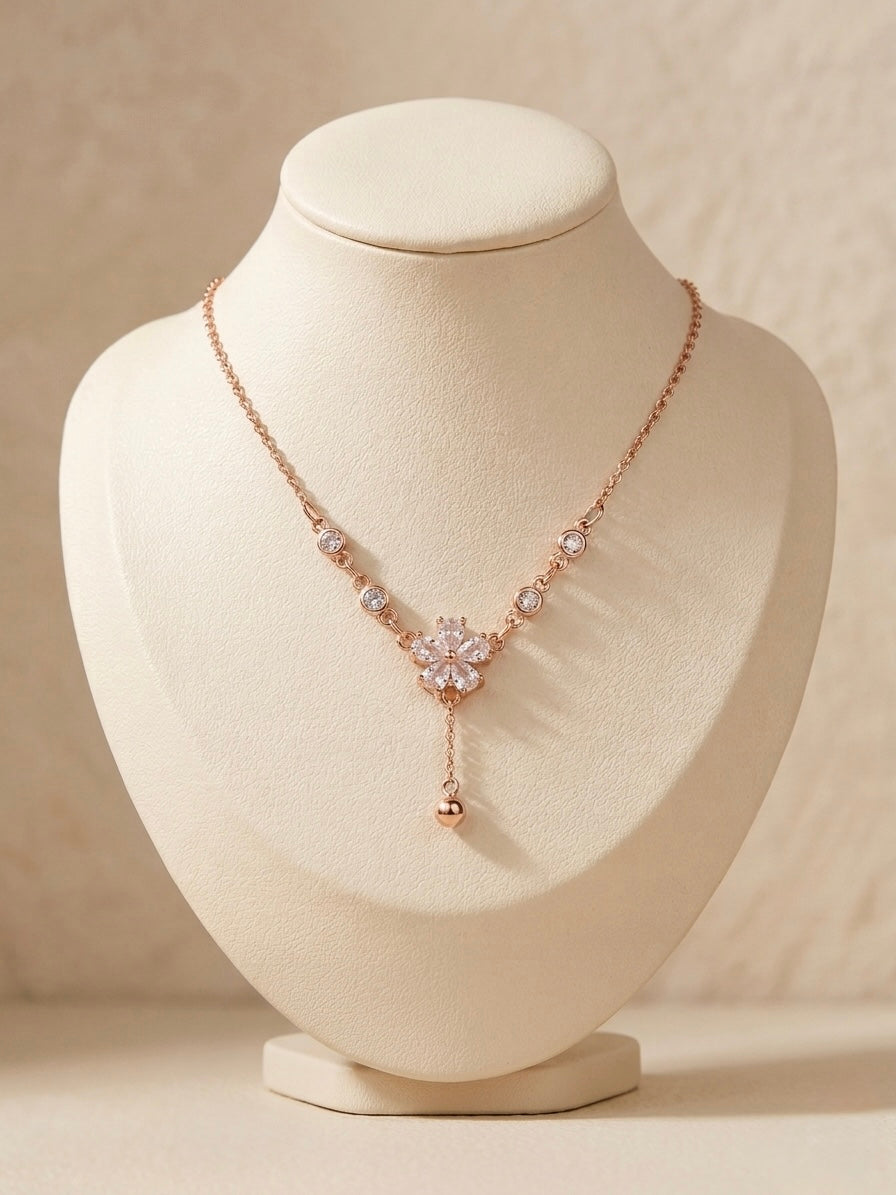 Elegant rose gold floral stone necklace