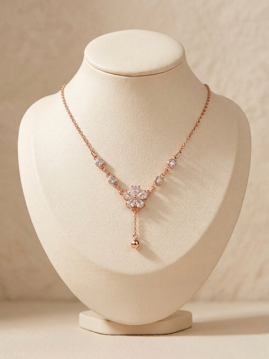 Elegant rose gold floral stone necklace