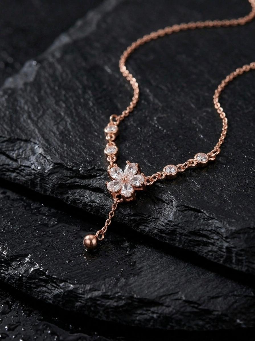 Elegant rose gold floral stone necklace