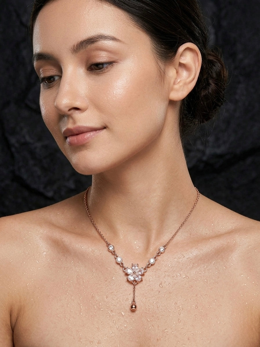Elegant rose gold floral stone necklace