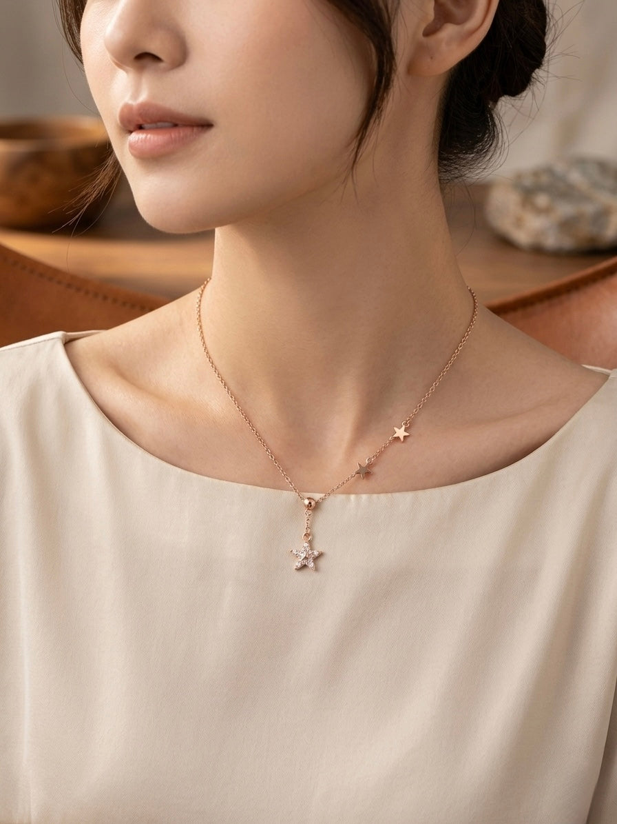 Celestial rose gold multi-star necklace