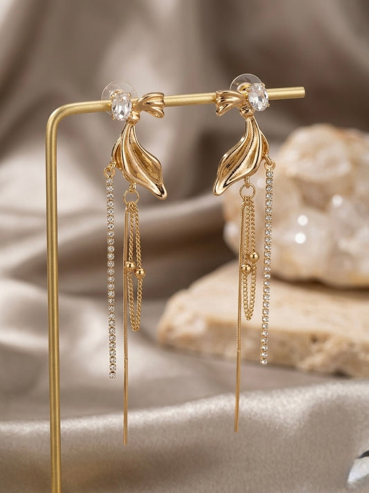 Sophisticated gold leaf crystal drop earrings.