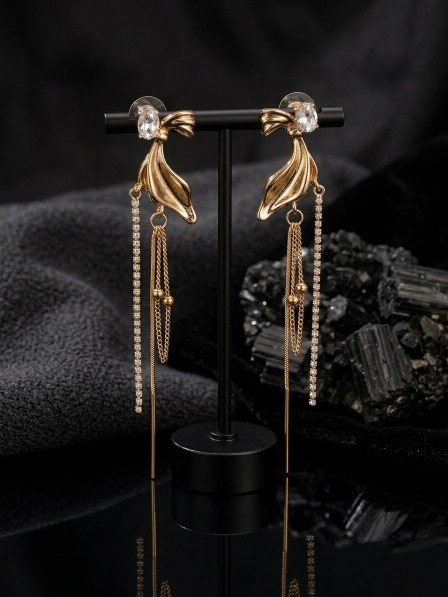 Sophisticated gold leaf crystal drop earrings.