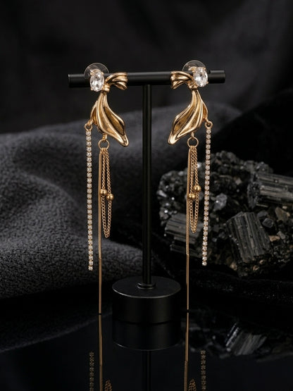 Sophisticated gold leaf crystal drop earrings.