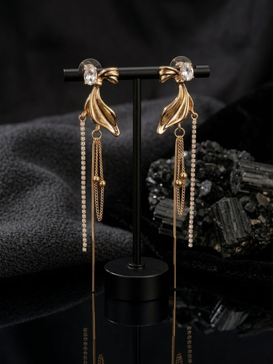 Sophisticated gold leaf crystal drop earrings.