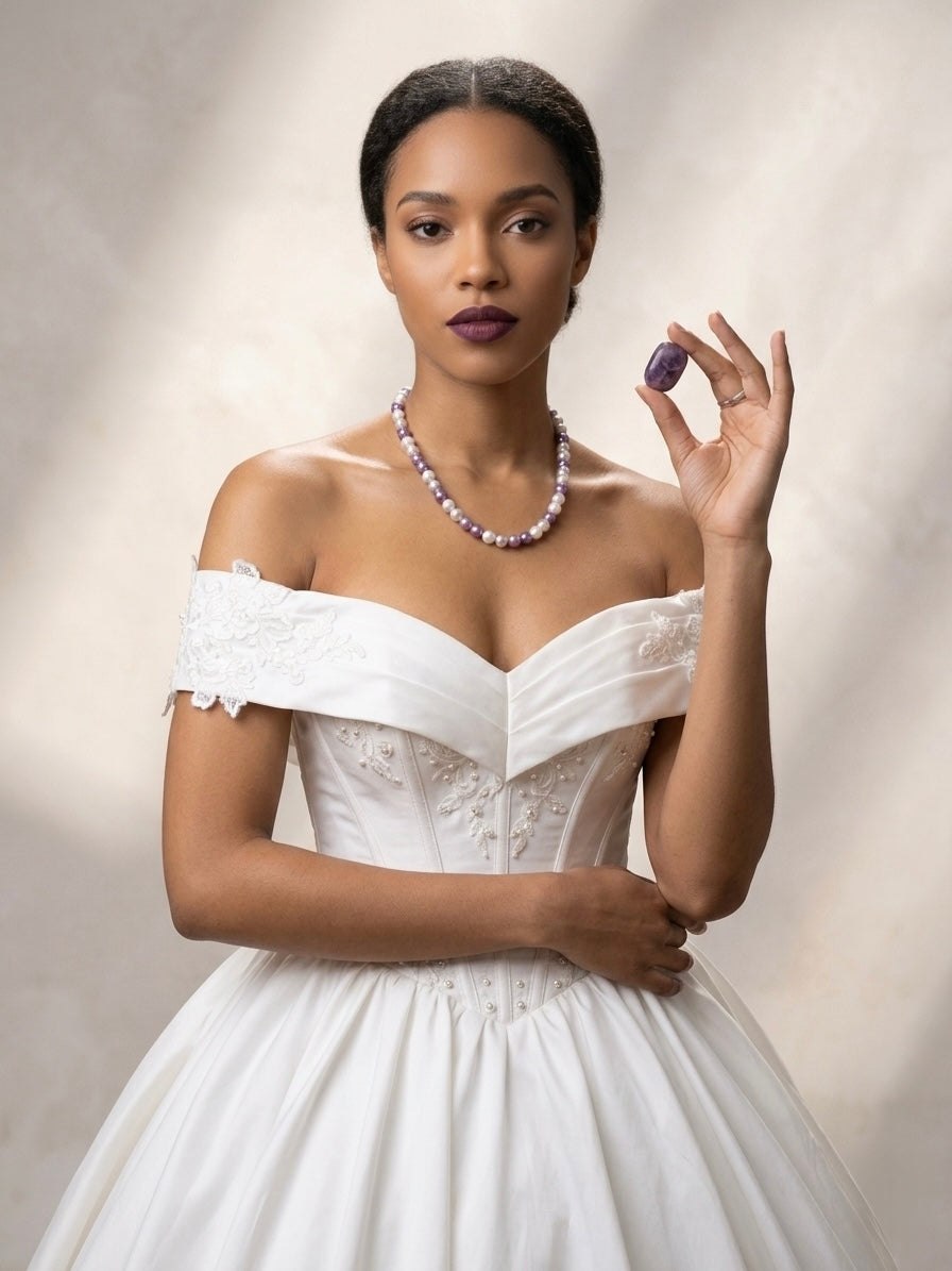 Elegant dark purple pearl strand necklace.