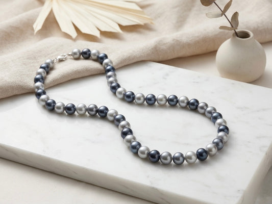 Classic shimmering silver grey pearl necklace.