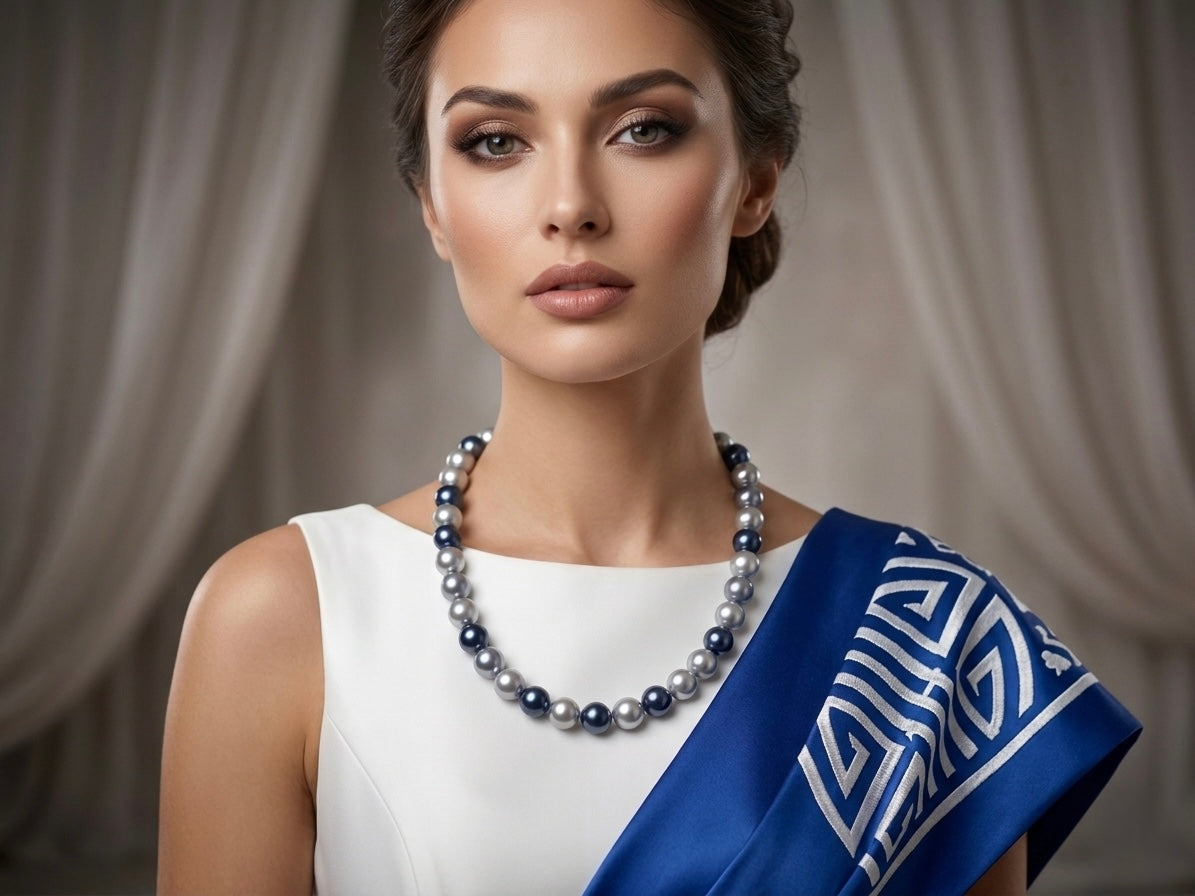 Classic shimmering silver grey pearl necklace.