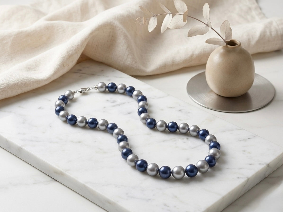 Classic shimmering silver grey pearl necklace.