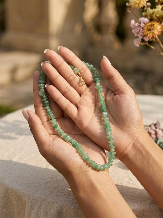 Natural green quartz stone strand necklace.