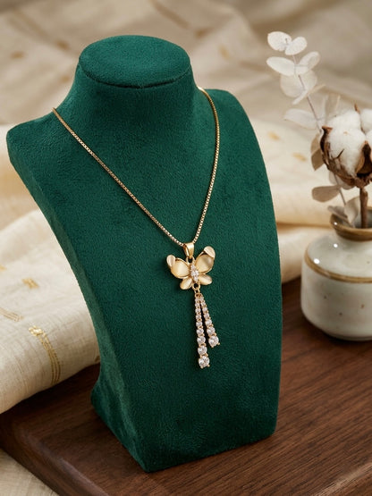 Graceful gold opal butterfly tassel necklace.