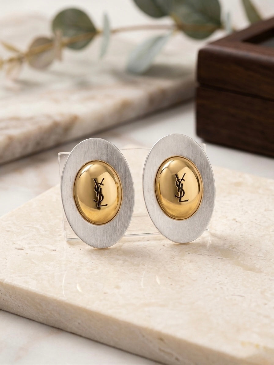 Vintage two-tone oval statement earrings.