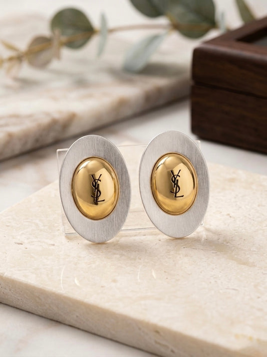 Vintage two-tone oval statement earrings.