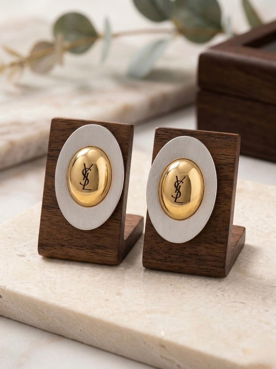 Vintage two-tone oval statement earrings.