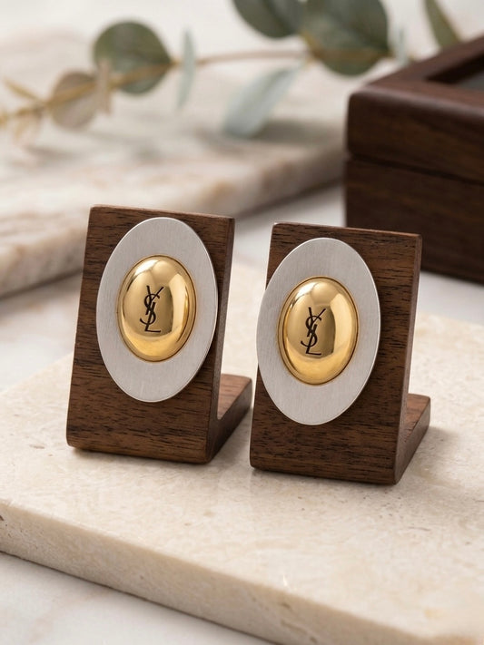 Vintage two-tone oval statement earrings.