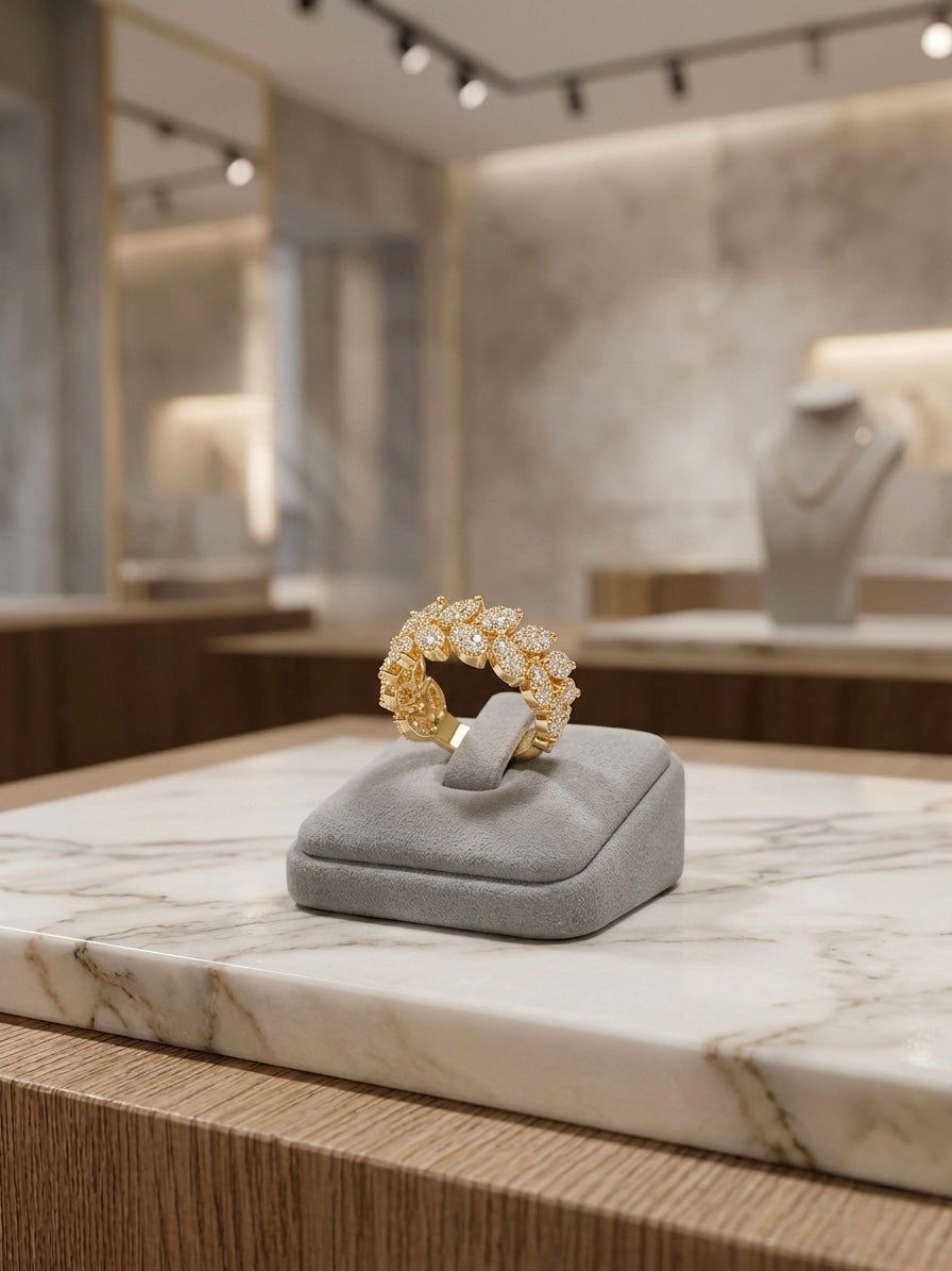 Gorgeous gold diamond leaf eternity ring.