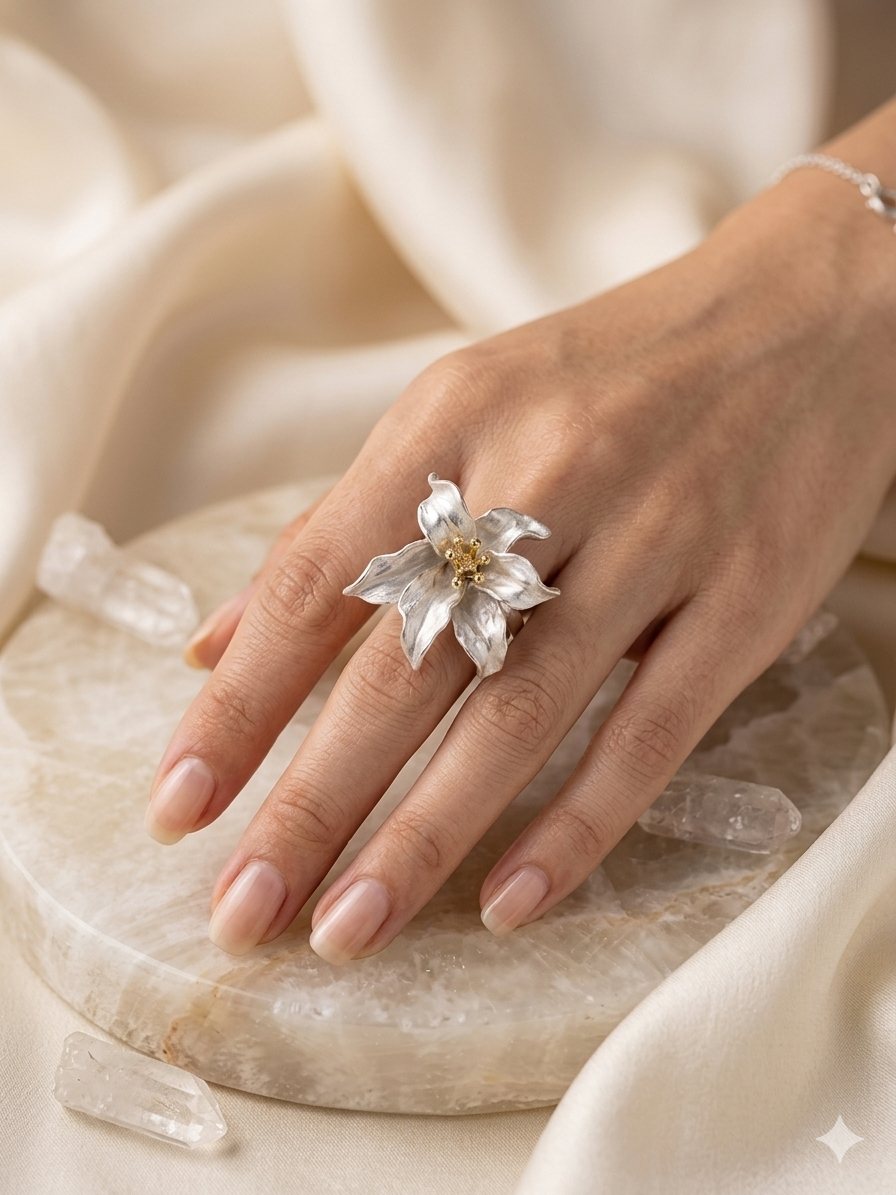 Stunning two-tone sculptural lily ring.