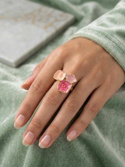 Triple flower enamel gold ring by Nola
