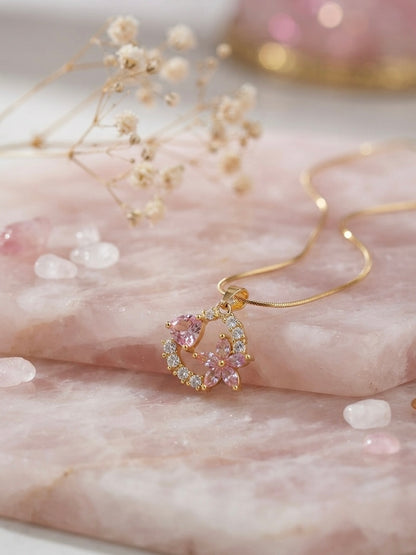 Exquisite Floral & Heart Gold-Tone Pendant Necklace