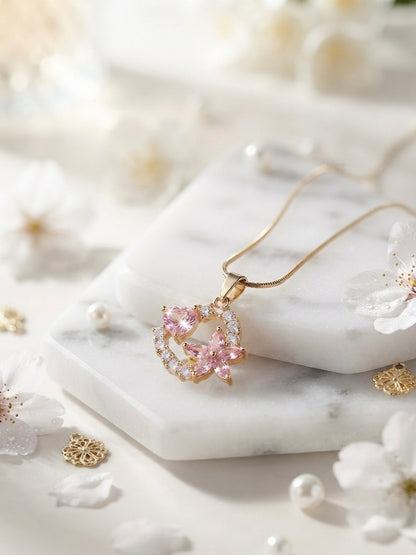 Exquisite Floral & Heart Gold-Tone Pendant Necklace