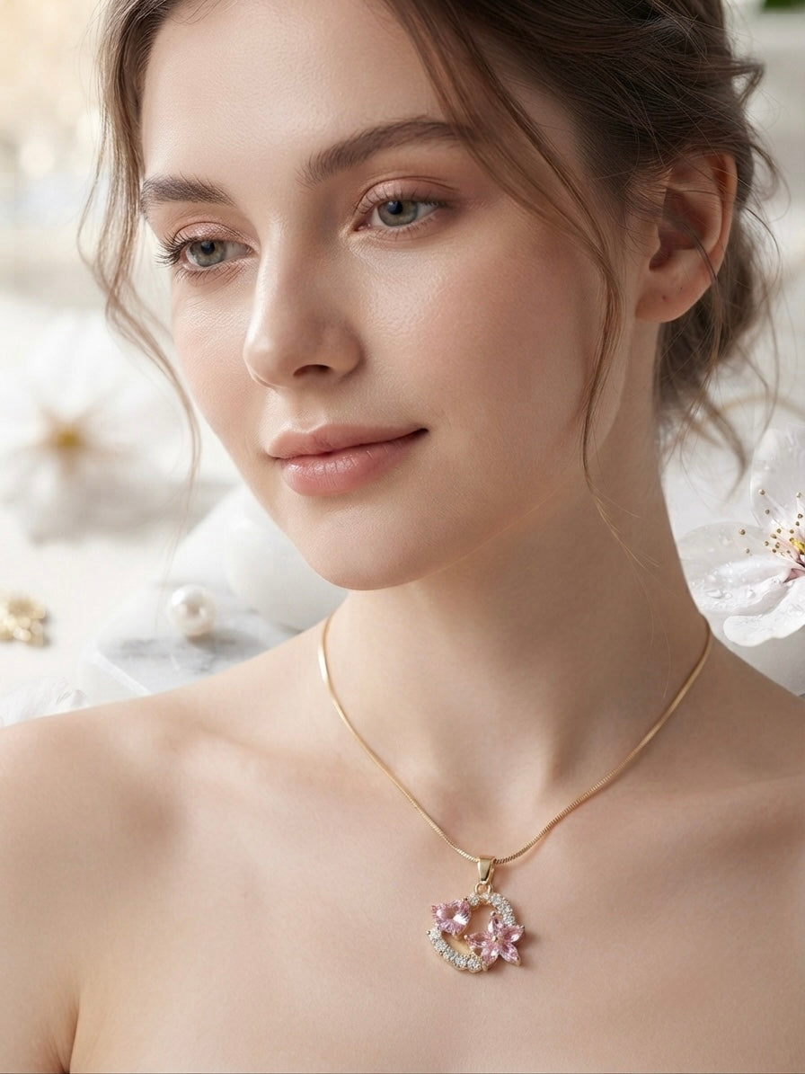 Exquisite Floral & Heart Gold-Tone Pendant Necklace