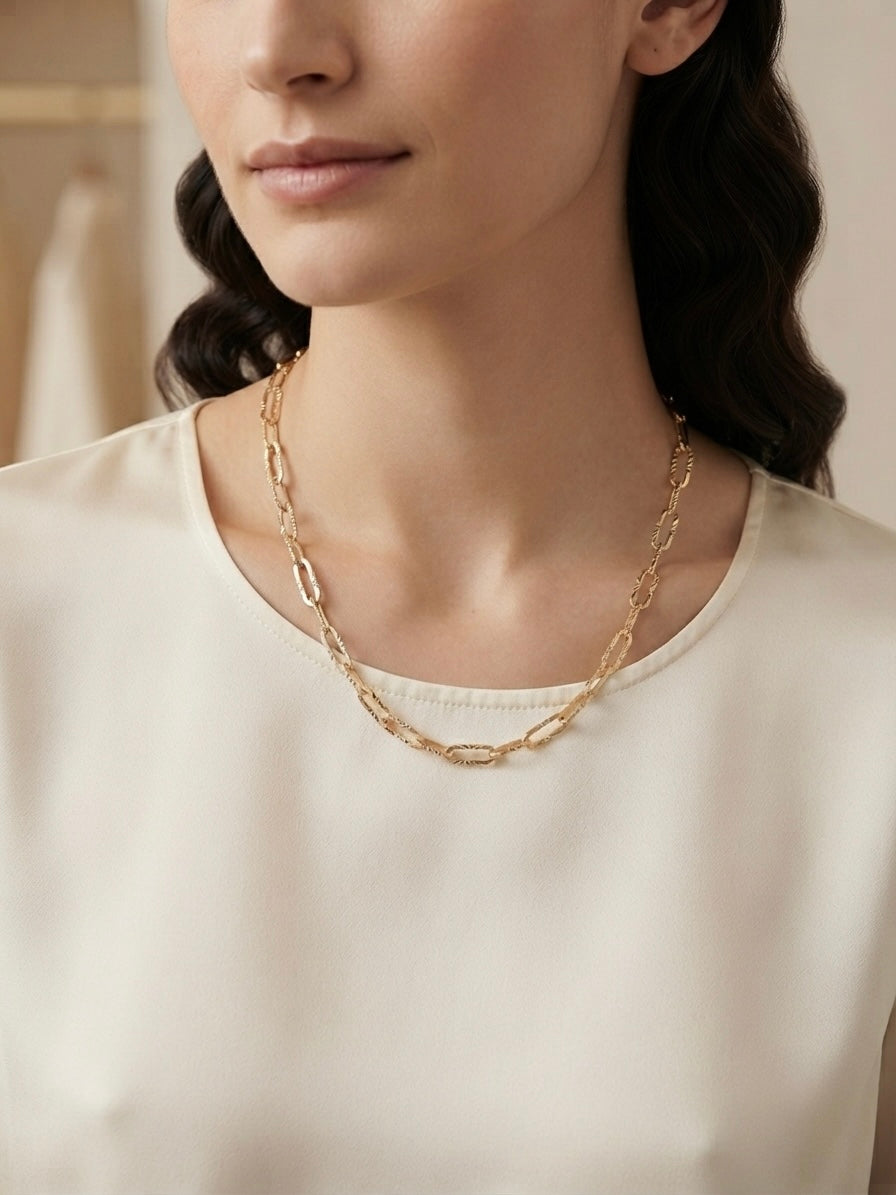 Timeless Textured Link Gold-Tone Necklace
