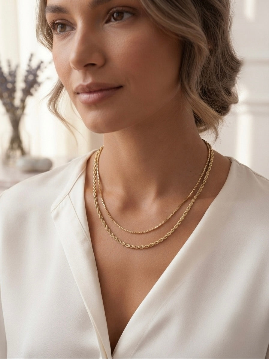 Elegant Dual-Texture Layered Gold-Tone Necklace