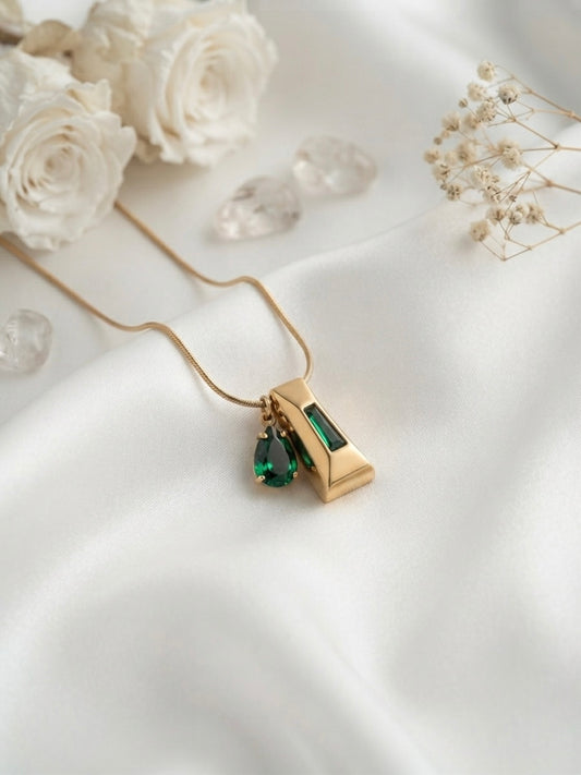 Geometric Sculptural Green Crystal Pendant Necklace