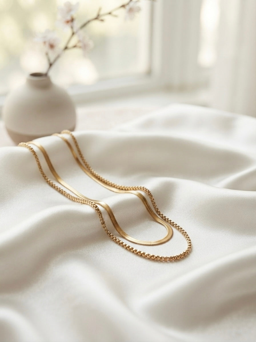 Elegant Dual-Texture Layered Gold-Tone Necklace