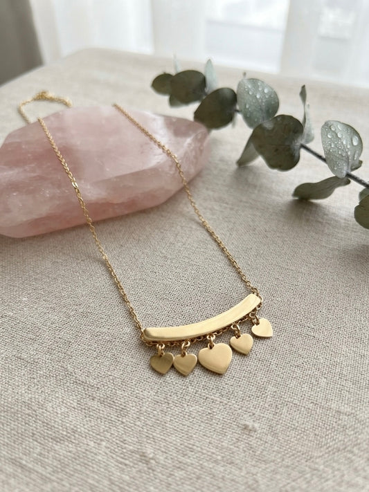 Sweet Multi-Heart Curved Bar Necklace