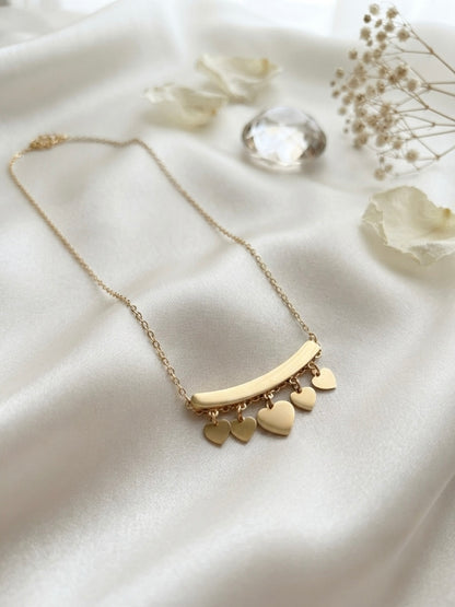 Sweet Multi-Heart Curved Bar Necklace