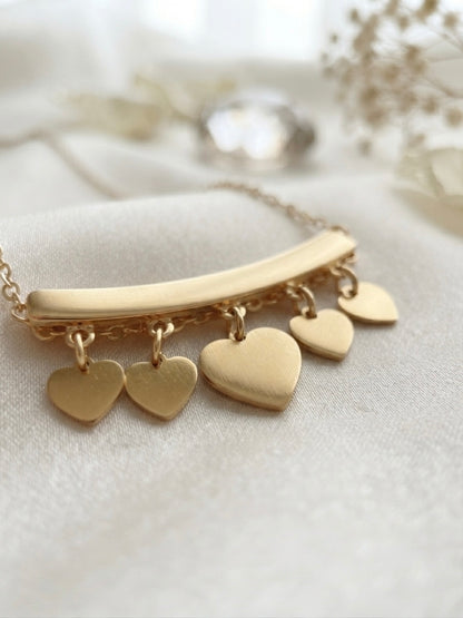 Sweet Multi-Heart Curved Bar Necklace