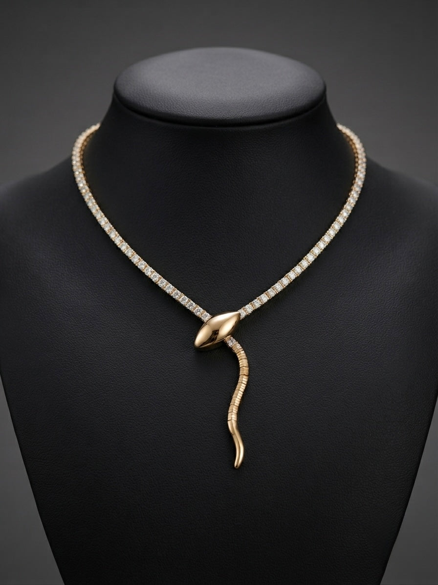 Luxurious Sculptural Serpent Tennis Necklace