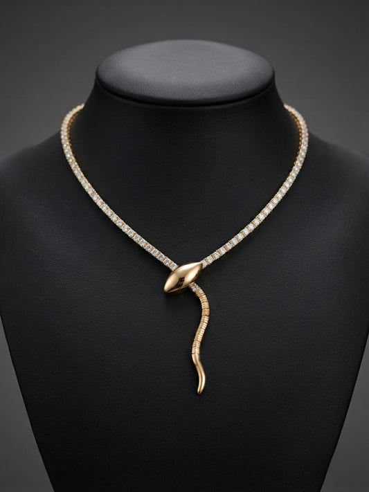 Luxurious Sculptural Serpent Tennis Necklace