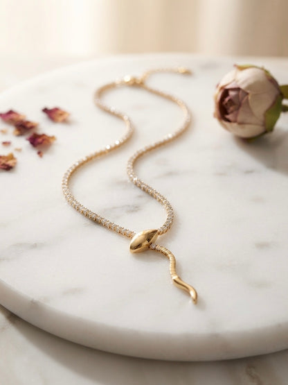 Luxurious Sculptural Serpent Tennis Necklace