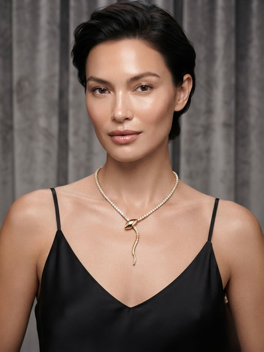 Luxurious Sculptural Serpent Tennis Necklace