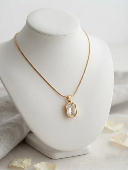 Exquisite Solitaire Crystal Gold-Tone Pendant Necklace